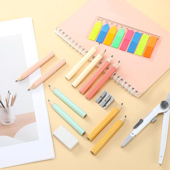 Marspark 30 Pcs Short Triangular Fat Pencils Bulk 3.5 Inch Wooden Triangular Jumbo Pencils with Sharpener and 2 Erasers for Preschoolers, Kindergarten, Toddlers, Beginners and School(Lively Colors)