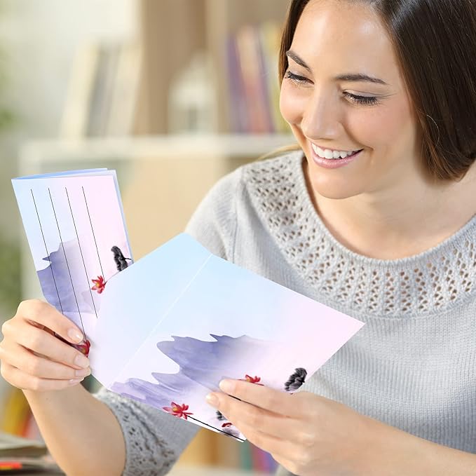 Geyee 200 Pieces Watercolor Stationary Paper and Envelopes Include 100 Lined Sheets and Envelopes, 5. 5 x 8. 25 Inch Double Sided Printing Letter Writing Paper with Mailers(Landscape)