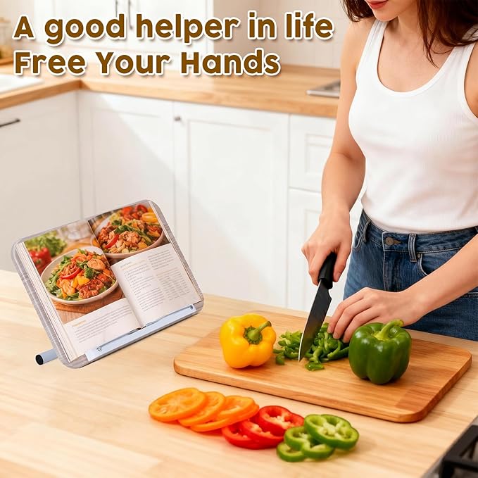 2 in 1 Dual-use Music Stand & Desktop Book Stand, Adjustable Height 16.5"-51", 100% Solid Wood Laptop Floor Stand Book Holder with Elastic Page Clips for Cookbooks, Sheet Music (White)