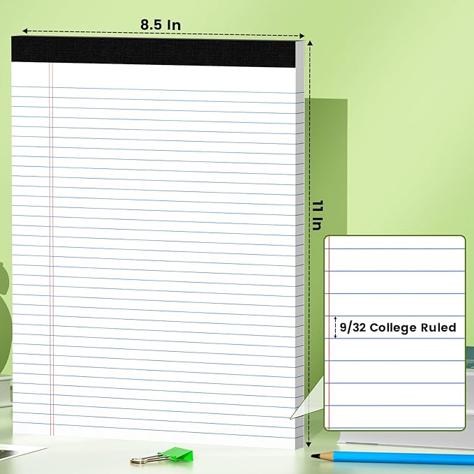 2-Pack 8.5x11 Inch College Ruled Note Pads - 50 Sheets per Pad White Notepad, Narrow Ruled Legal Pads for School, Office, and Home - Thick, Leak-Resistant Paper for Clean Writing, Pads of Paper