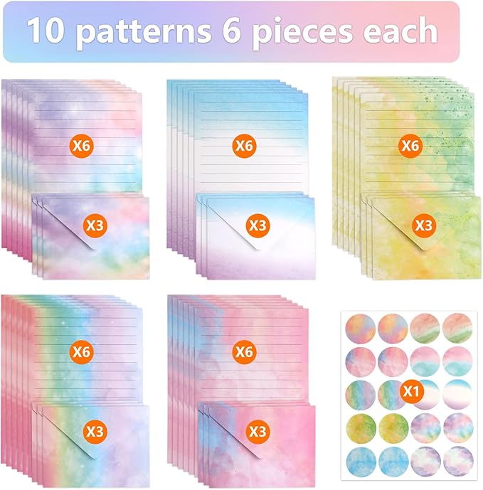 45 Stationary Letter and Envelopes: 30 Watercolor Stationery Paper&15 Envelopes, Lined Stationery Paper and Envelopes Set,Stationary Paper and Envelopes Set,Letter Writing Stationery Sets