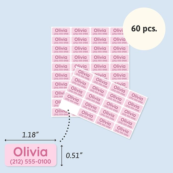 TeddyLabels - Clothing Labels for Nursing Home (60) – Self-Adhesive Name Tags for Clothes and Personal Items. Personalized Labels for Daycare, Nursing Homes, and Laundry Use - Light Pink