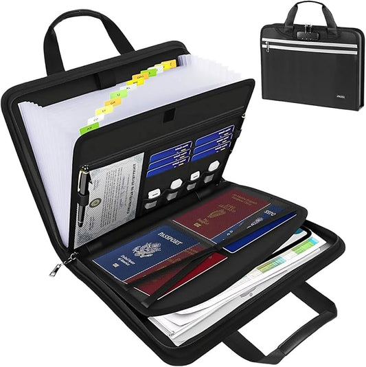 Accordion File Organizer with Lock, Fireproof Expanding File Folders with 13 Pockets Important Document Organizer with Handle & Labels, Portable Document Folder for Letter A4 Files and More