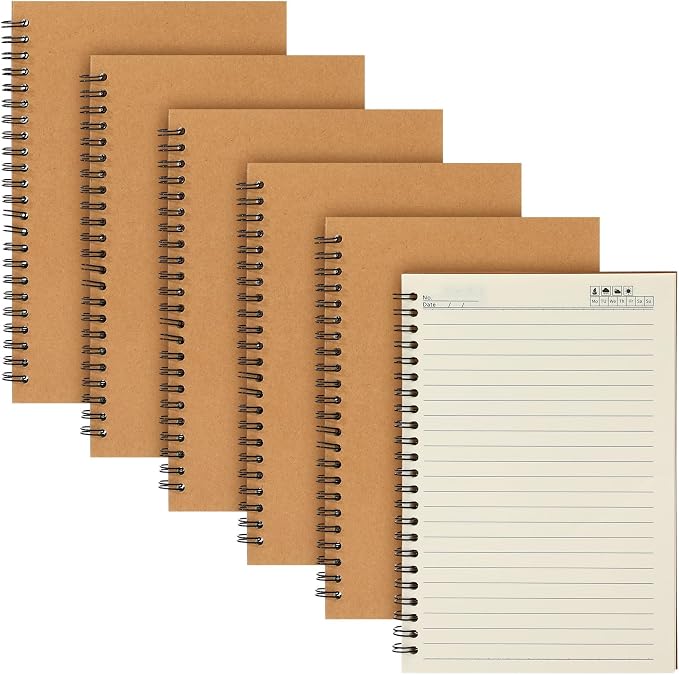 Epakh 6 Pack Spiral Notebooks A5 Bulk Back to School Hardcover Spiral Journal Notebook 5.5 x 8.3 Inch, First Day of School Journal Paper Notebook for Writing, 50 Sheets 100 Page (Lined,Brown)
