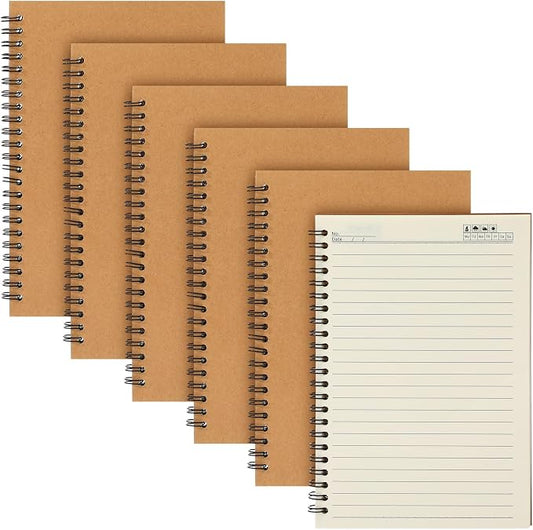 Epakh 6 Pack Spiral Notebooks A5 Bulk Back to School Hardcover Spiral Journal Notebook 5.5 x 8.3 Inch, First Day of School Journal Paper Notebook for Writing, 50 Sheets 100 Page (Lined,Brown)