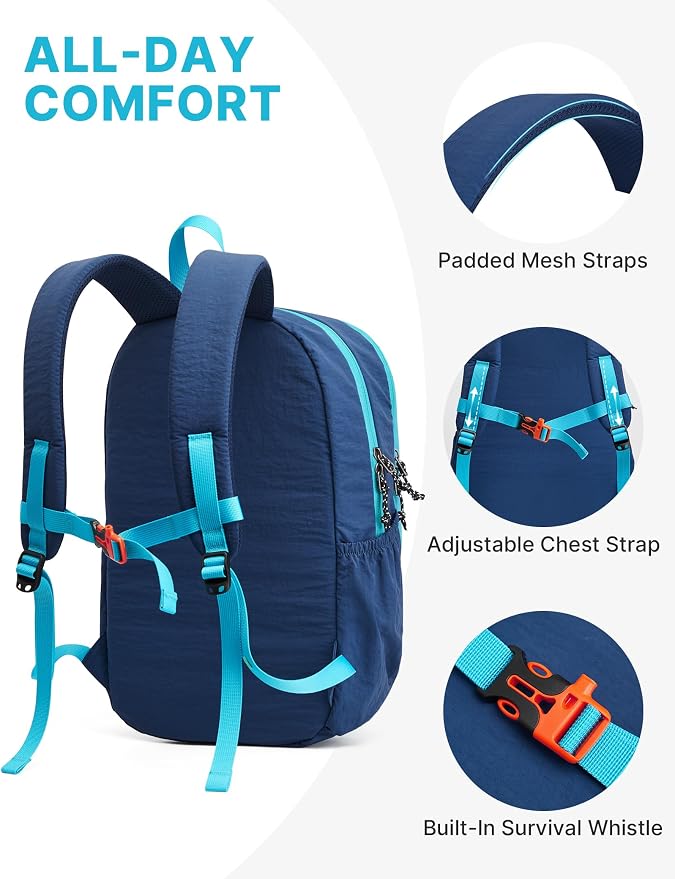 G4Free 15L Hiking Backpack Lightweight Small Daypack for Women Men | Padded Back&Strap, with Chest Strap, for Travel Outdoor Campus, Orange