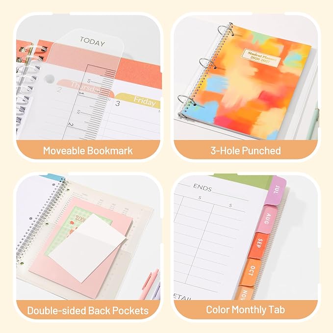 Student Planner 2026-2027, SUNEE Middle or High School Student Planner for Academic Year Jul. 2026 - Jun. 2027, 8.5"×11" Lesson Plan Book with 3-Hole Punched, Bookmark, Planning Stickers, Pastel Draw