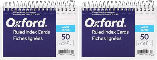 Oxford Spiral Ruled Index Cards, 3 x 5 Inches, White, 50 per Pack (40282) (Pack of 2)