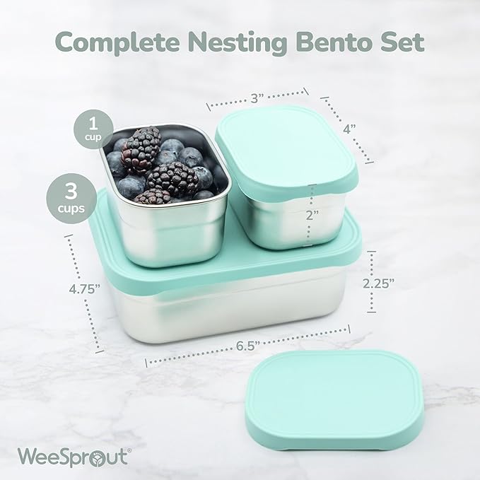 WeeSprout Stainless Steel Lunch Box Set - 750mL & 230mL Food Storage Nested Bento Boxes with Food Grade Silicone Lid - Leak Proof - Freezer Safe (Pastel Purple)