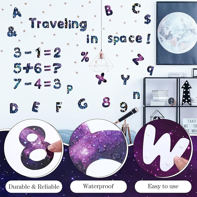 221 Pcs Space Bulletin Board Letters, Round Alphabet Number Punctuation Symbol Combo Letter Cutouts, Galaxy Classroom Decor for School Classroom Chalkboard Poster Bulletin Board Wall