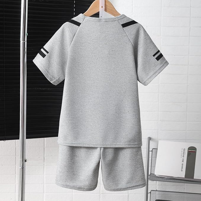 Cakaner Tween Boys Clothes Summer Simple Print T-Shirt And Shorts Set 2 Pieces Teen Trendy Outfits Size 7-14 Year