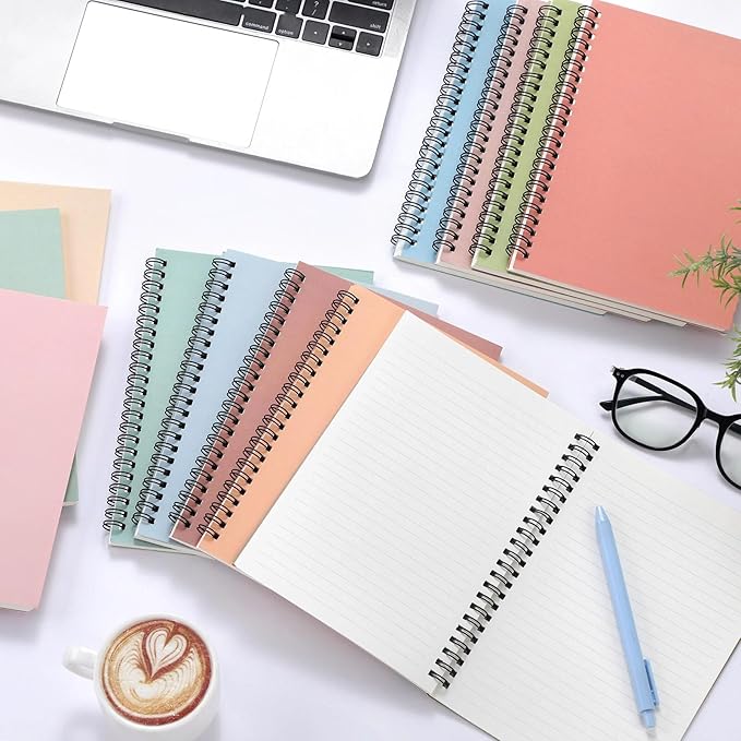 Fuutreo 12 Pcs Spiral Notebook for Work A5 8.3 x 5.7 Inch College Ruled Spiral Journal Notebook Kraft Cover Ruled Paper, 12 Color, 60 Sheets, 120 Pages for Office School(Earthy Color)
