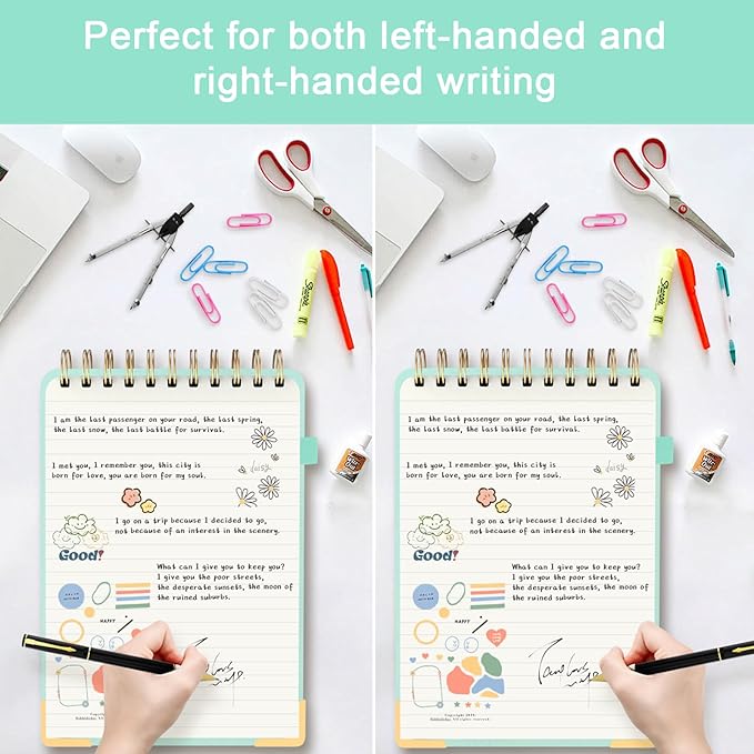 Aesthetic Top Spiral Notebook, A5 Linen Hardcover Top Bound Steno Pads, 240 Pages 100gsm Thick Lined Paper Left Handed Notebook Journal for Work, School, Church Writing - Green, 5.9" x 8.5"
