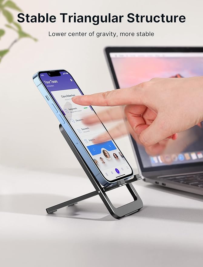 JSAUX Cell Phone Stand, Foldable Aluminum Adjustable Phone Holder for Desk Portable Travel Essentials Office Accessories for iPhone 17 16 15 14 13 Pro Max Samsung S25 S24 S23 Ultra Kindle-Black