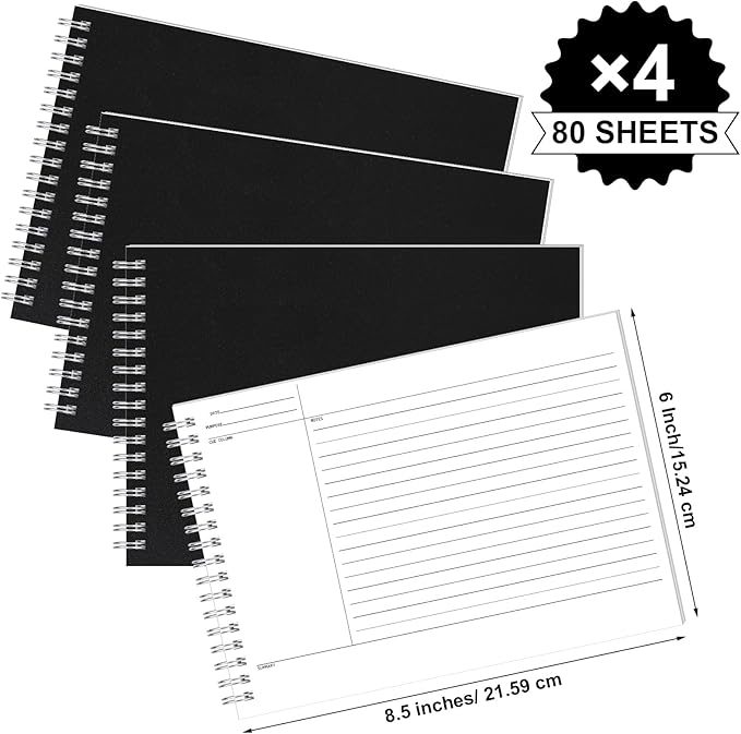 Glenmal 320 Sheets 4 Pack Note Taking Notebook 6 x 8.5 Inches Single Sided Printed Spiral Steno Pads Coil Writing Note Pads Ruled Writing Tablets for School Office Business, 80 Sheets/Pack