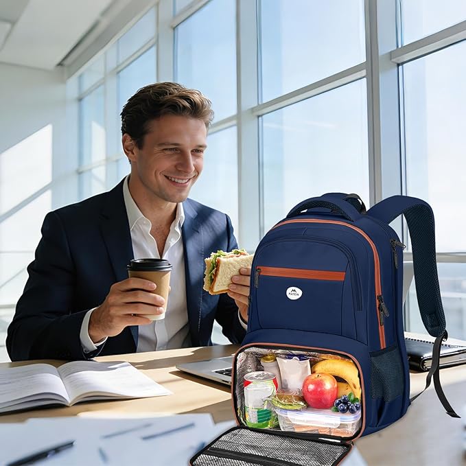 MATEIN Laptop Backpack with Lunch Compartment, Large Insulated Lunch Backpack for Men with Padded Straps, Water Resistant Sturdy TSA Work Bag for Office College Daily Commute, 17 Inch, Blue Orange