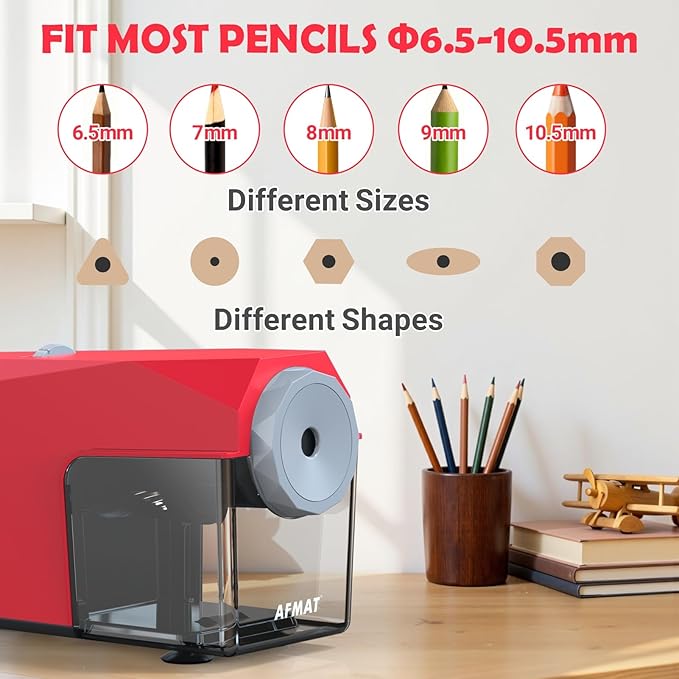 AFMAT Electric Pencil Sharpener, Fast & Hands-Free, 10K+ Uses, 5 Nibs, Fully Automatic Pencil Sharpener for Classroom, Heavy Duty Sharpeners for No.2/Jumbo/Colored Pencils (φ6.5-10.5mm) US Plug(120V)