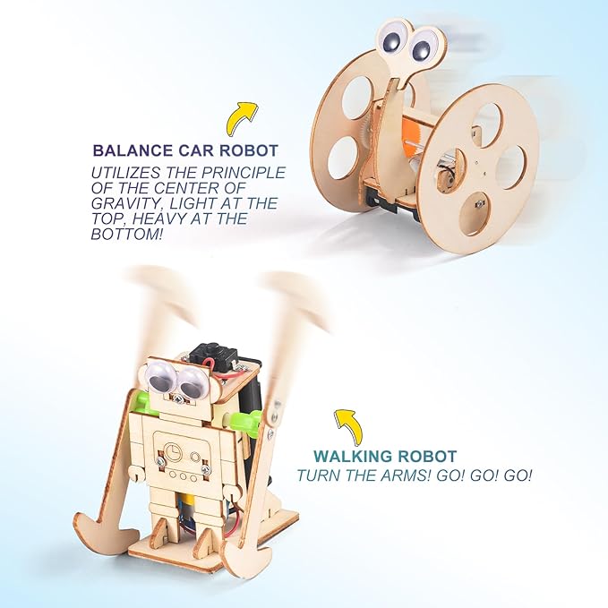 5-in-1 STEM Robot Kit for Kids Ages 8-10, Wood Building Art Crafts Kits for Boys 8-12, 3D Wooden Puzzles Robotics Models, Science Woodworking Projects Toys Birthday Gifts for 8 10 12 Year Old Girls