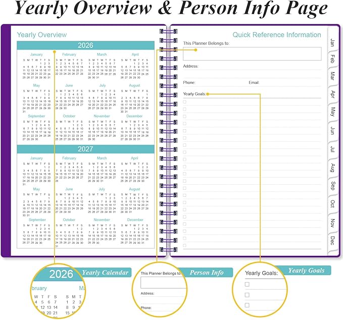 2026-2027 Monthly Planner - January 2026 - June 2027, Two Pages Per Month, 18 Monthly Calendar/Planner with Tabs, Inner Pocket, 6.4" x 8.5", Purple