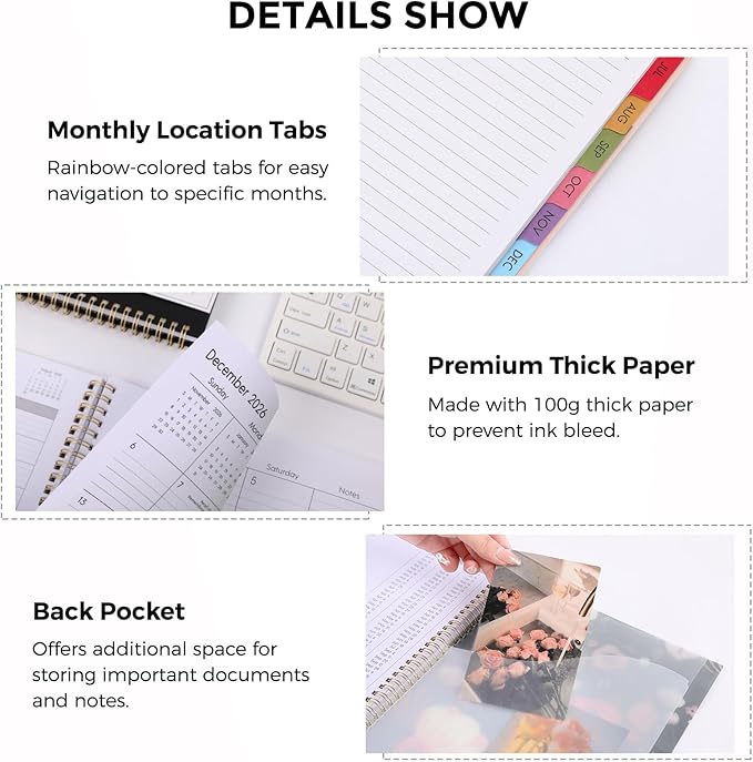 SKYDUE Appointment Book 2026-2027, Academic Hourly Planner from July 2026 - June 2027, 8.5" x 11" Weekly & Monthly Schedule Planner with 15-Minute Interval- Perfect for Daily Planning Black Flower