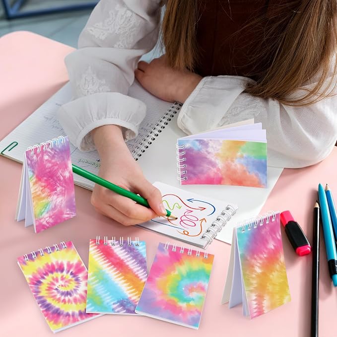 24 Pcs Mini Tie Dye Notepads Multicolor Mini Notebooks Party Favor Small Pocket Spiral Notebooks Memo Note Pads for Work Home Office School Classroom Birthday Party Supplies