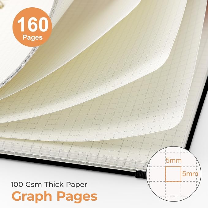 AHGXG Graph Grid Paper Notebook, 160 Pages, A5 Medium Size (5.7'' x 8.3'')