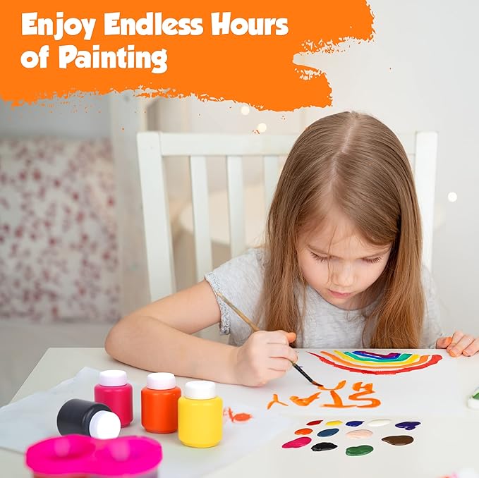 EXTRIC Washable Paint for Kids, 12-Color Tempera Kids Paint Set (2 oz Bottles) – Non-Toxic Washable Finger Paints for Toddlers & Kid Art Supplies