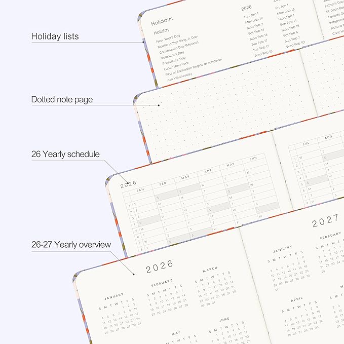 And Per Se 2026 Planner, 15 Months Hardcover Daily, Weekly & Monthly Planner, A5 size, 100GSM Thick Paper, Back Pocket, 5.7" x 8"(Blossom Purple)