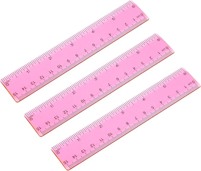 Ruler 6 Inch, 3 Pack Ruler Set Plastic Straight Ruler Transparent Measuring Tool Acrylic Clear Ruler for School Office Student（Red）