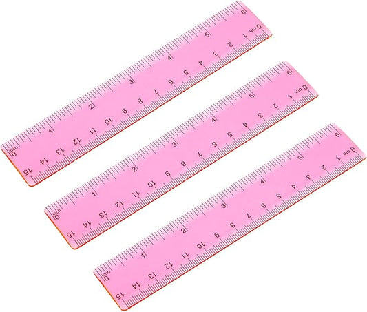 Ruler 6 Inch, 3 Pack Ruler Set Plastic Straight Ruler Transparent Measuring Tool Acrylic Clear Ruler for School Office Student（Red）