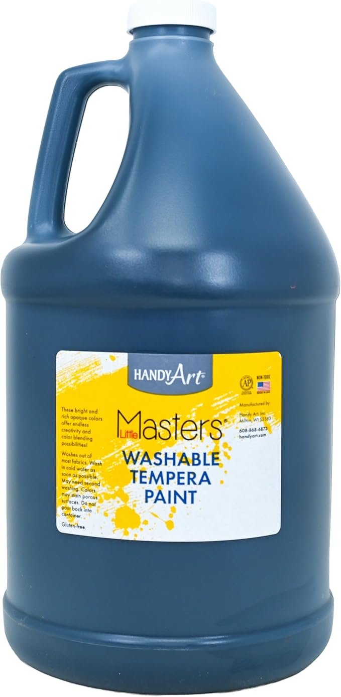Handy Art Little Masters Washable Tempera Paint, Black, Gallon 128 oz Bottle, Bright & Mixable, High Opacity, Washable Colors for Classroom, Students, Kids, Safe & Non-Toxic, Made in USA