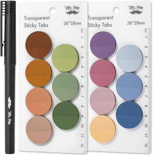 Mr. Pen- Round Transparent Sticky Notes, 1.1” Diameter, 14 Pads, 560 Sheets, Colorful, Water-Resistant See-Through Sticky Notes & Fineliner, Smooth Writing, Note Tabs for Bible Journaling, Studying