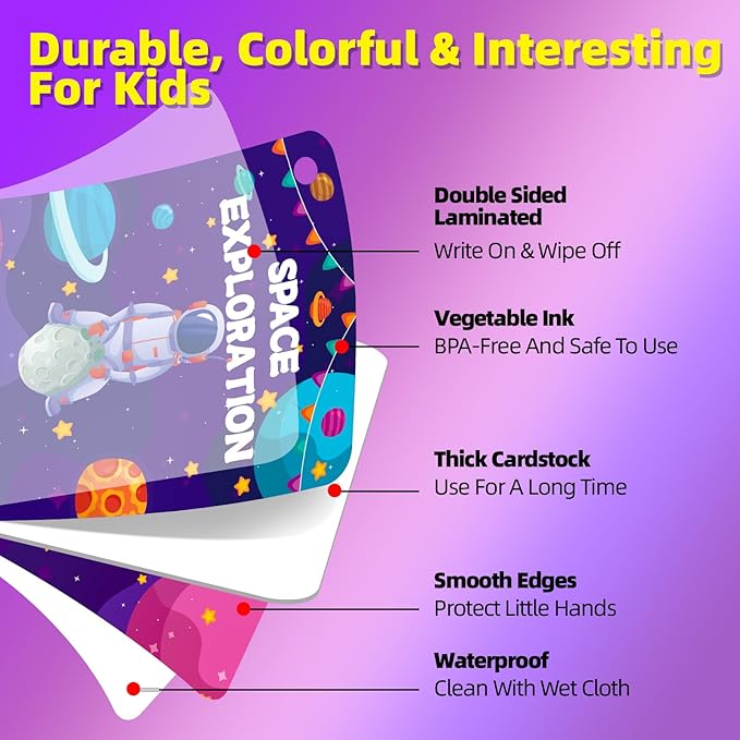 34PCS Outer Space Cognitive Flash Cards,Cognitive Pictures Flashcards for Space Exploration, Waterproof Space Learning Flash Card