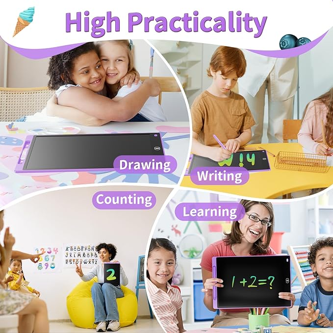 [2 Pack] Genialba LCD Writing Tablet 12-Inch Colorful Doodle Board, Toddler Learning Educational Toys Gifts for 3-8 Years Old Girls and Boys, Electronic Drawing Pad for Kids (Pink&Purple)