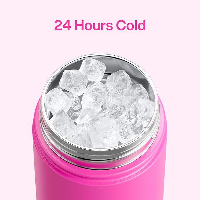 Kids Insulated Water Bottle with Straw - 12oz Stainless Steel Water Bottle with Dual Spouts, Leak-Proof, BPA-Free, Double Wall Vacuum Keeps Cold for 24 Hours for Sports, Travel, School (Persian Rose)