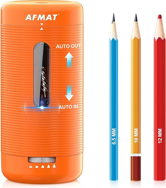 AFMAT Electric Pencil Sharpener, Fully Automatic Pencil Sharpener, Auto in & Out, Rechargeable Hands-Free Sharpeners for Jumbo & Colored Pencils (6.5-12mm), Portable for Home/Classroom/Office PSC2