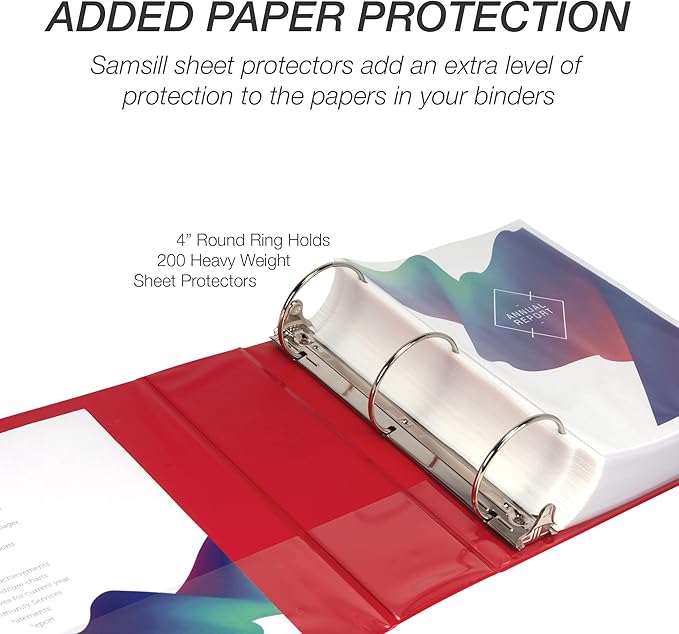 Samsill 4 Inch 3 Ring Binder, Economy Round Ring, Clear View Cover, 675 Sheet Capacity - for Schooo, Home, Office - Ruby Red