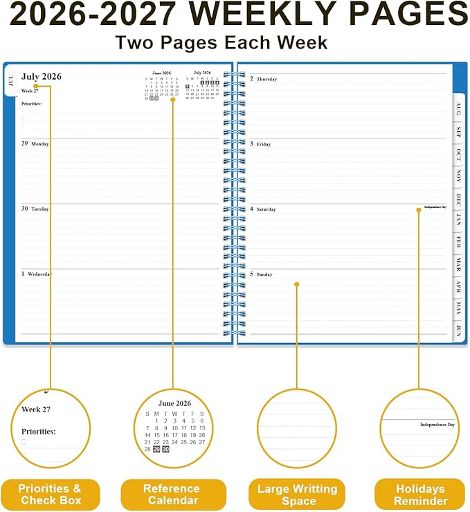 Academic Planner 2026-2027 - Weekly & Monthly Planner from July 2026 to June 2027, Agenda 2026 2027 with Inner Pocket, Elastic Band, 8.5" x 11", Blue