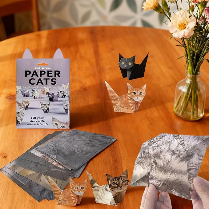 3D Origami Paper Cat Kit-50 Pre-Cut Sheets with Easy Fold Lines for DIY Desk Decor | Creative Crafts,Unique Stocking Stuffers&Fun Gift for Cat Lovers