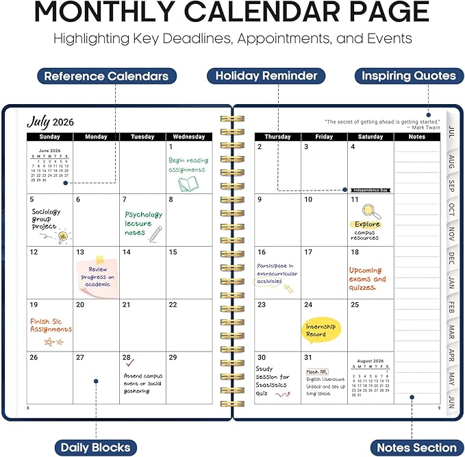 Planner 2026-2027, Academic Year Weekly and Monthly Calender Planner, from Jul 2026 - Jun 2027, Spiral Bound School Planning Book, Perfect for Teacher, Student, Women & Men, A5 (6.3" x 8.5"), Ocean Postmarks