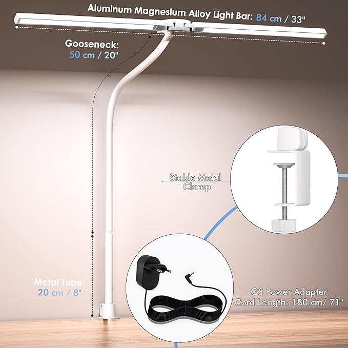 EYOCEAN Desk Lamp with Clamp, 31.5" LED Desk Lamp for Home Office, 24W Double Head Desk Light, Dimmable & Color Temperature, Table Lamp with Remote Control, Brightest Computer Monitor Light