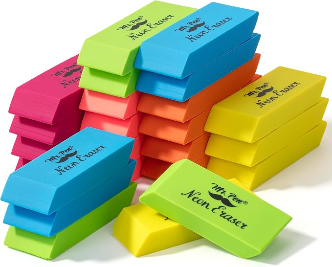 Mr. Pen- Pencil Eraser, 24 Pack, Neon Colors