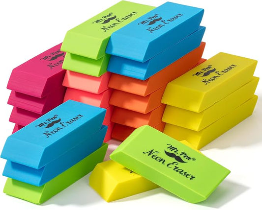Mr. Pen- Pencil Eraser, 24 Pack, Neon Colors