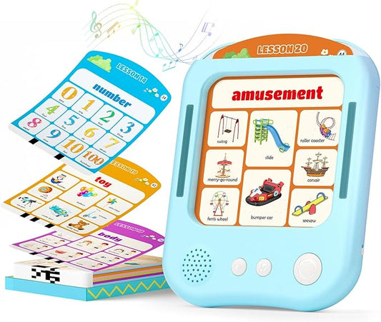 Interactive Educational Learning Tablet Toy for Kids,Screen-Free Phonics Learning Toy with 30 Flash Cards for Alphabets, Numbers, Words, Animals, Learn to Read for Boys Girls 3-5 Years Old, Blue