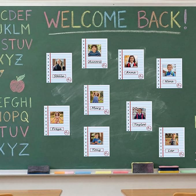24 Pcs Magnetic Name Tags for Lockers Composition Notebook Dry Erase Labels Student Magnetic Reusable Name Tags with Photo Area for School Classroom Desk Whiteboards Bins Locker Office