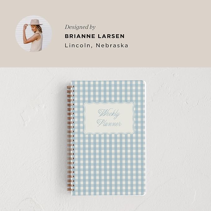 Minted Scalloped Gingham 2026 Weekly & Monthly Undated Planner, 5.5" x 8.5" Spiral Bound Notebook, 132 Pages, Durable Blue Pattern Planner for Office, School & Home Organization