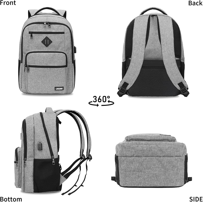 School Backpack for Boys Girls Teens, Grey Backpack for Men Women, 15.6 inch Laptop Back Pack with Reinforced Straps, Backpacks for School Business Work College Travel, College Book Bag, Bookbag