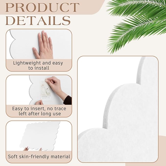 Mooliwe Scalloped Felt Bulletin Board 48 x 36 Inches Foldable White Pin Cork Board Alternative for Wall, 4' x 3' Trifold Picture Vision Self Adhesive Bulletin Decorative