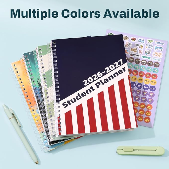 Student Planner 2026-2027, SUNEE Middle or High School Datebooks Student Planner for Academic Year Jul. 2026 - Jun. 2027, 6.5" x 8.3" Lesson Plan Book with Bookmark, Planning Stickers, Aurora Sky