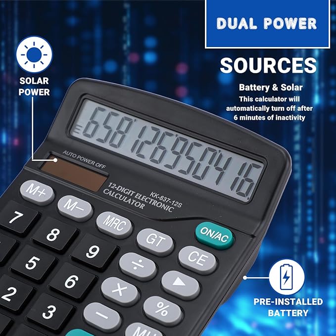 2 Pack Desktop Calculators Solar and Battery Dual Power, 12 Digits Calculators Desktop with Large LCD Display and Sensitive Button for Office, Home, School